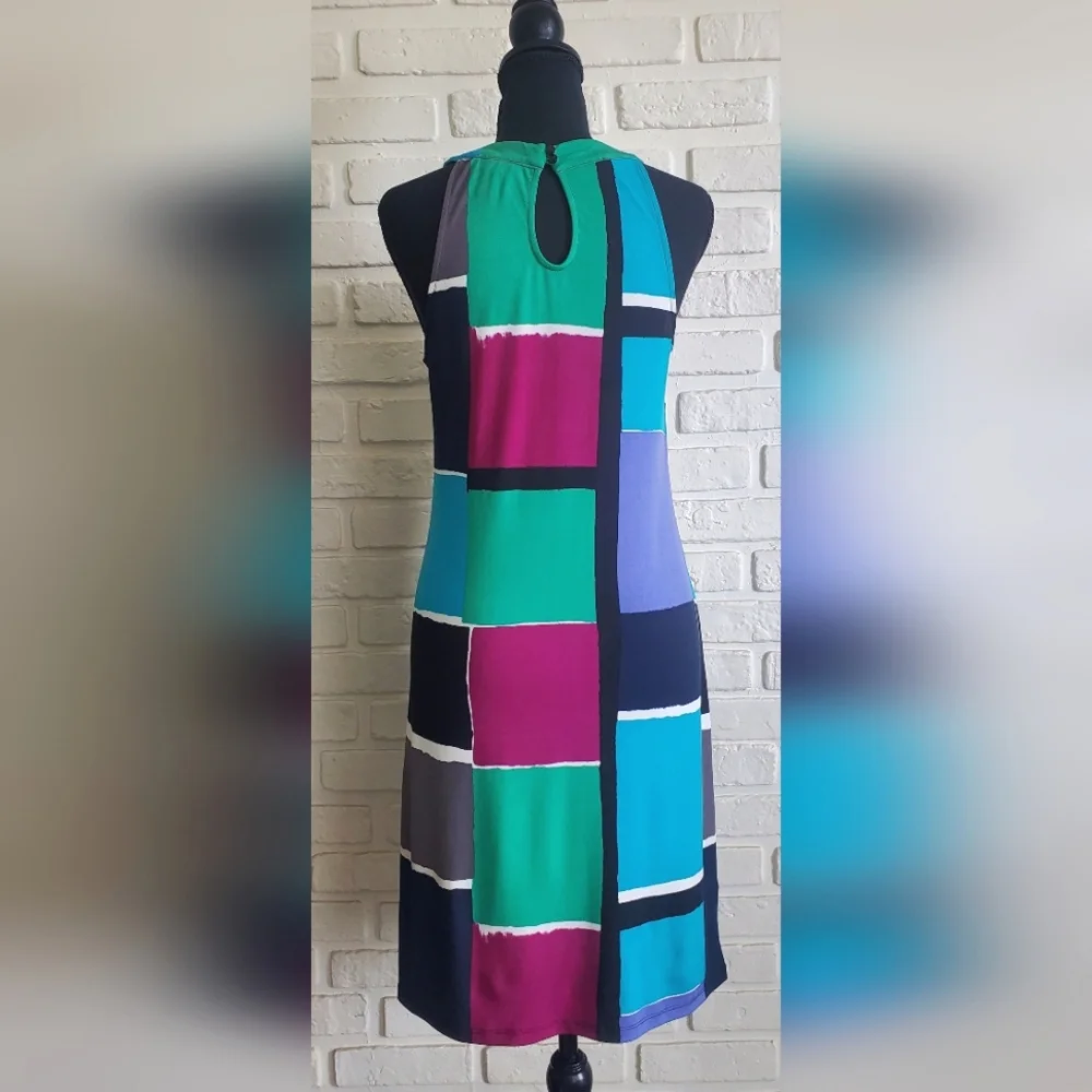 Ann Taylor Loft Dress Mod Colourblock Sleeveless Halter Retro Pop Art Small - Picture 8 of 11